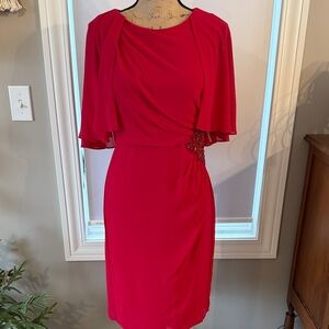 R&M Richards Vibrant Red Long Sleeve Dress with Cape